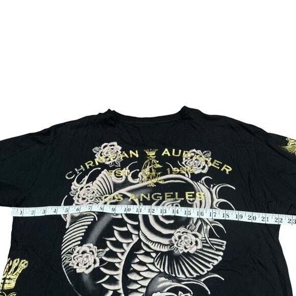 Christian Audigier RARE‎ Fish Print Black T-Shirt Sz XL V-Neck, Made in USA - Picture 11 of 12